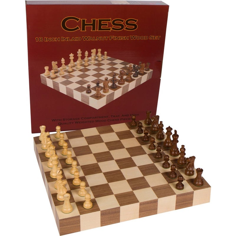Best Chess Set لعبة الشطرنج التنافسية أثينا مع قطع خشبية مثقلة على لوح خشبي مدمج كبير 18 × 18 بوصة
