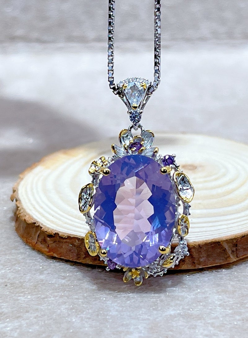 Fashion women natural lavender color purple crystal gem stone necklace pendant，925 sterling silver，part plated by gold，with national jewelry inspection certificate  - Image 1