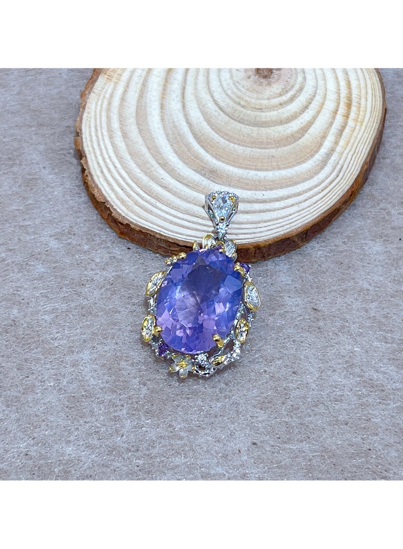 Fashion women natural lavender color purple crystal gem stone necklace pendant，925 sterling silver，part plated by gold，with national jewelry inspection certificate  - Image 3