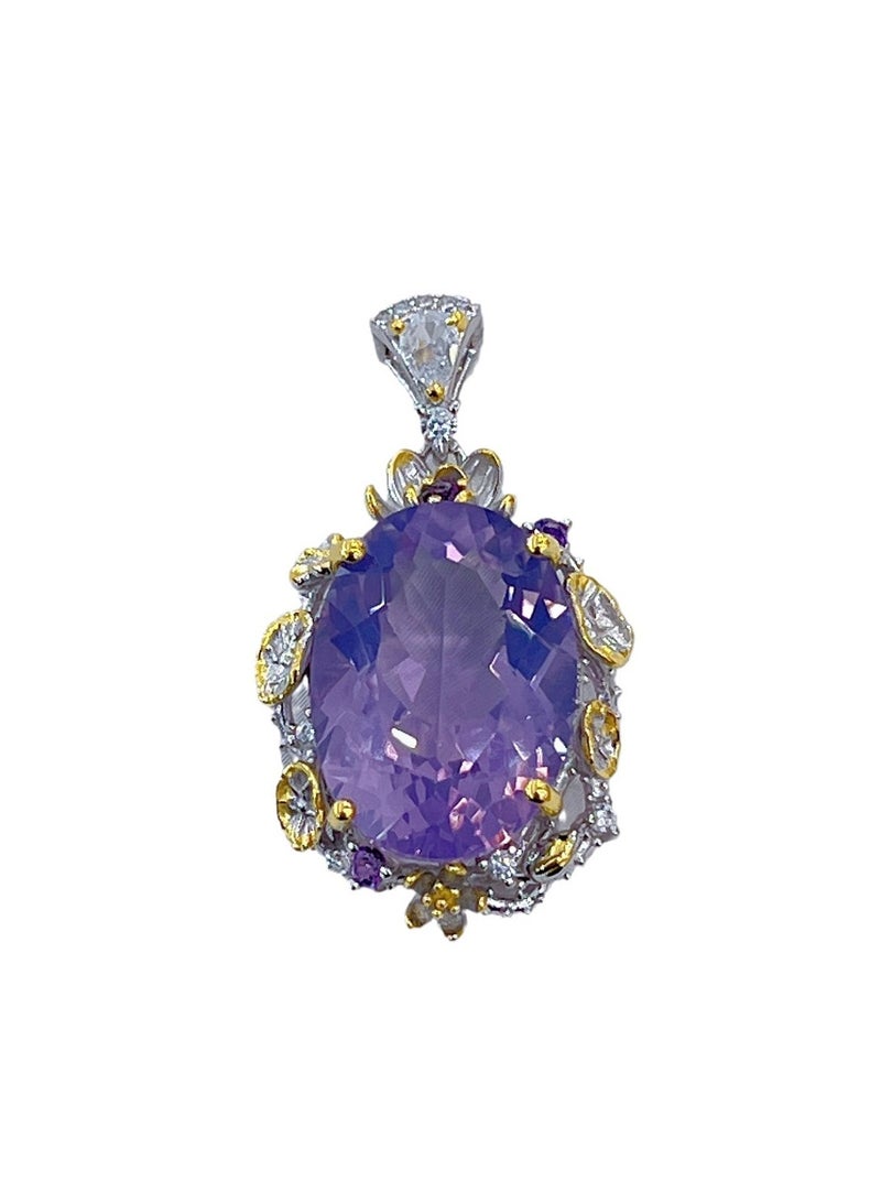 Fashion women natural lavender color purple crystal gem stone necklace pendant，925 sterling silver，part plated by gold，with national jewelry inspection certificate  - Image 4