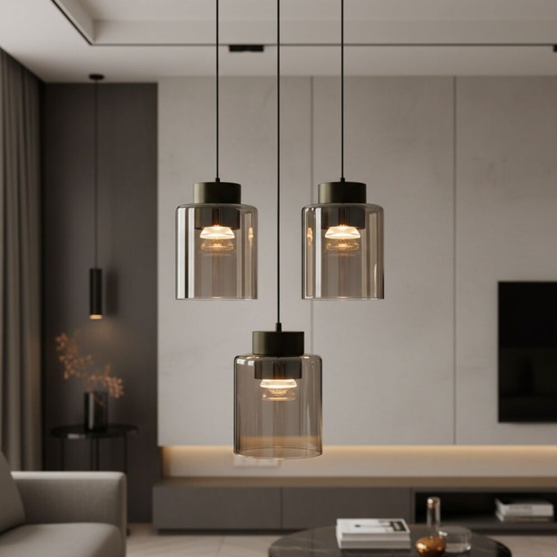 DANUBE HOME Ashley Pendant Lamp 2m Adjustable length Contemporary Pendant Lamps Hanging Lanterns Built in LED Modern Design Indoor Lighting For Dining Room Living Room L12xW12xH18cm-Smoke Grey - Image 4