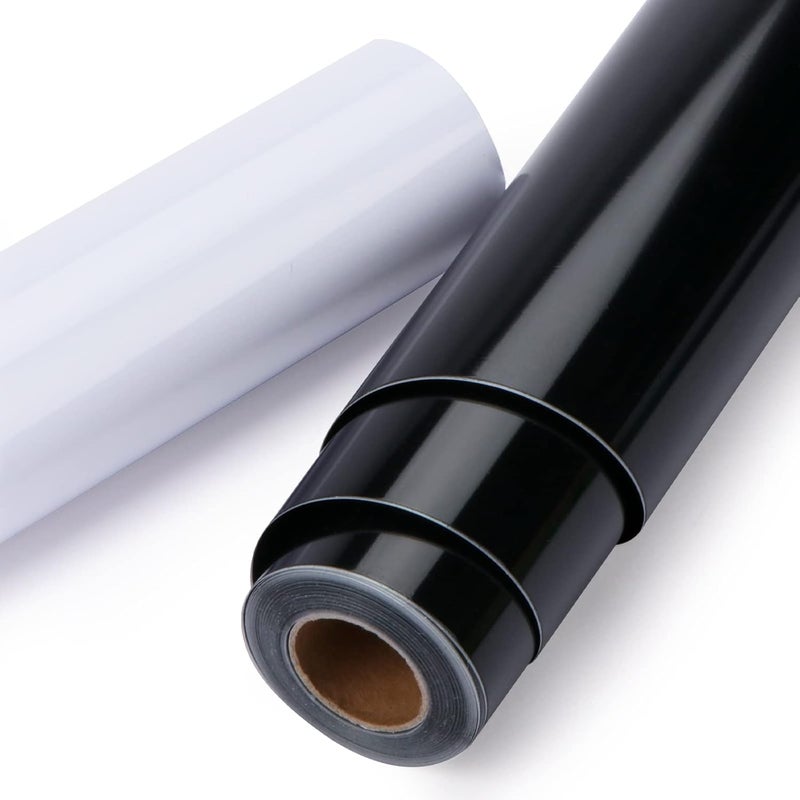 HTVRONT Permanent Vinyl Roll, 12" x 14FT Black & White Adhesive Vinyl for Cricut, Silhouette - 2 Rolls Glossy Permanent Adhesive Vinyl Easy to Weed & Transfer - Image 1