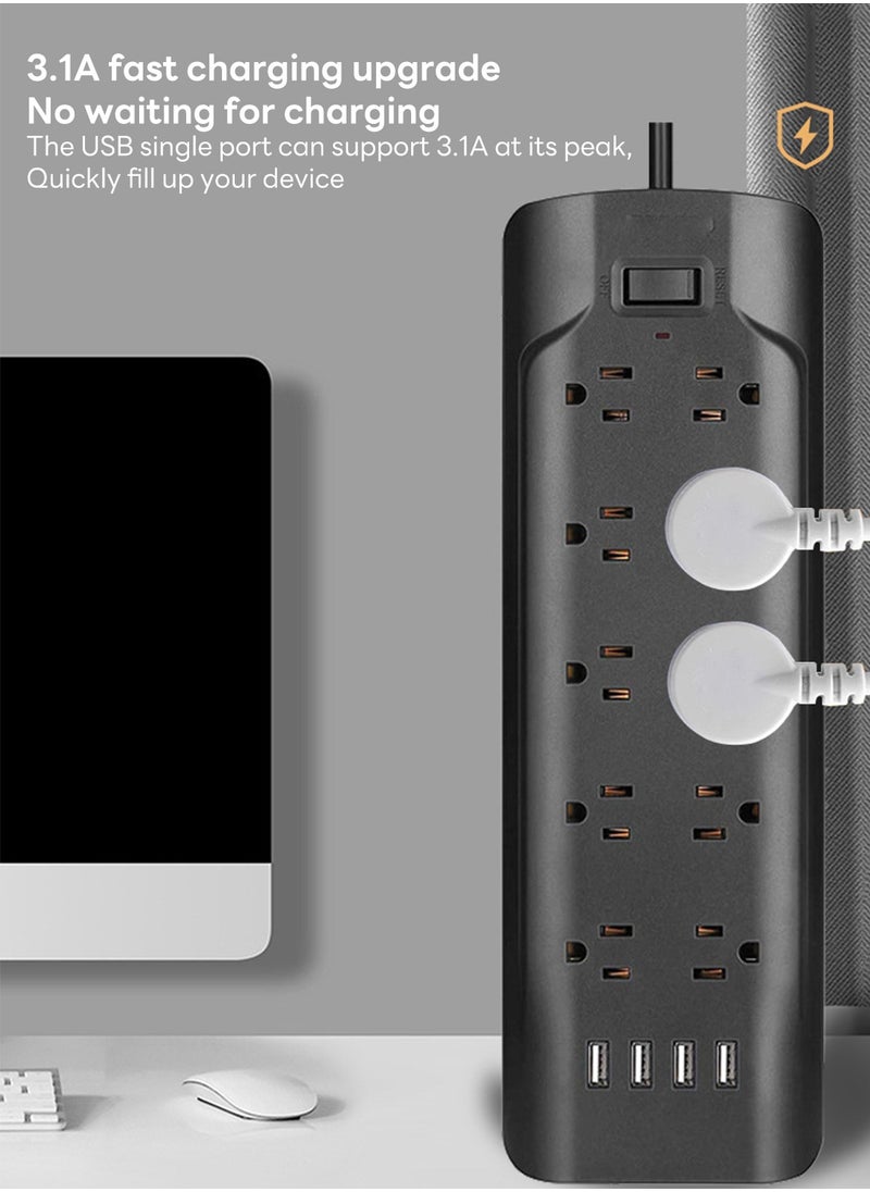 شاربدو مقبس طاقة قياسي بريطاني لأسلاك المنزل والمكتب، مقبس 8 فتحات مع 4 مقابس USB  - Image 3