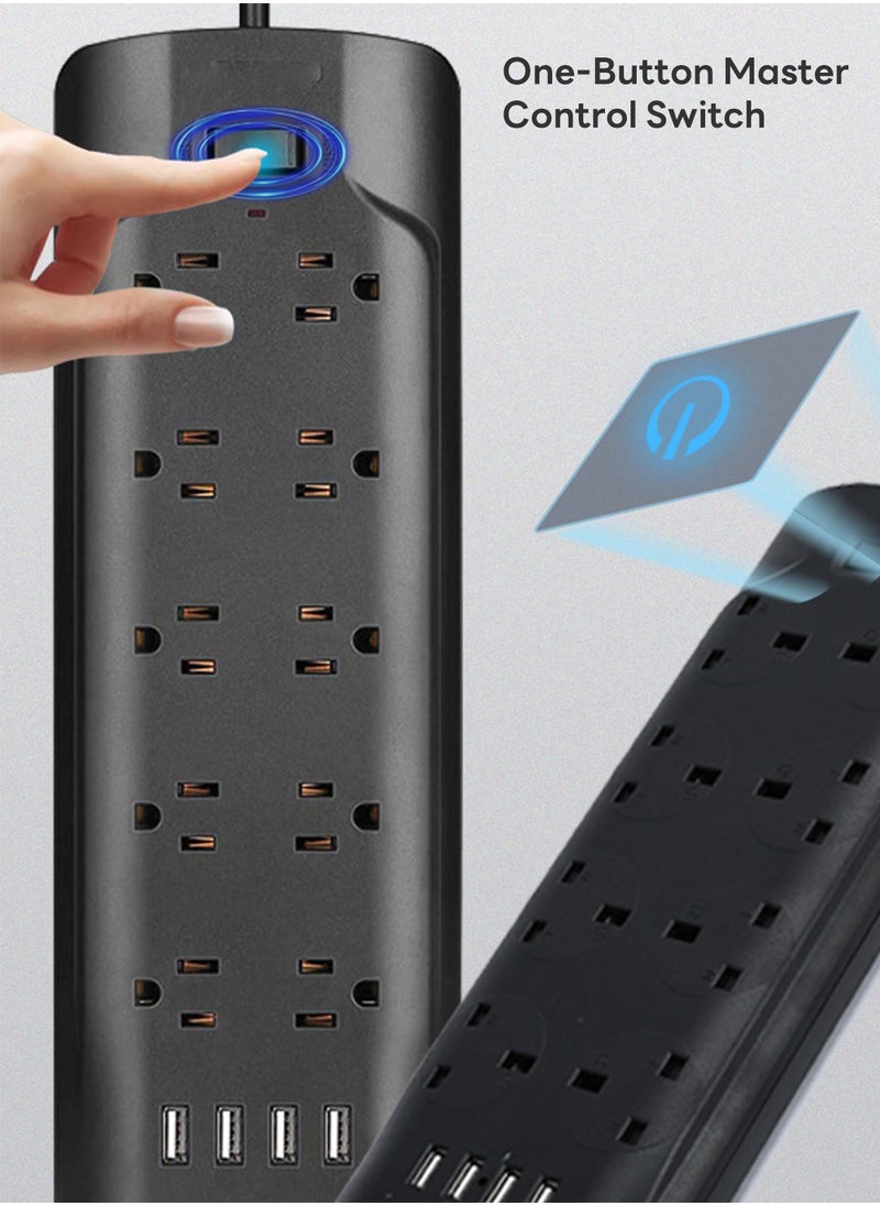 شاربدو مقبس طاقة قياسي بريطاني لأسلاك المنزل والمكتب، مقبس 8 فتحات مع 4 مقابس USB  - Image 2