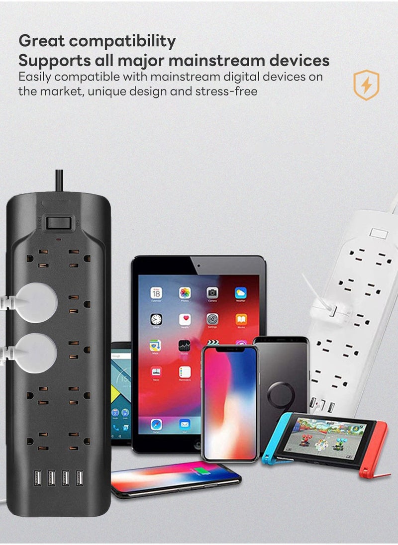 شاربدو مقبس طاقة قياسي بريطاني لأسلاك المنزل والمكتب، مقبس 8 فتحات مع 4 مقابس USB  - Image 4