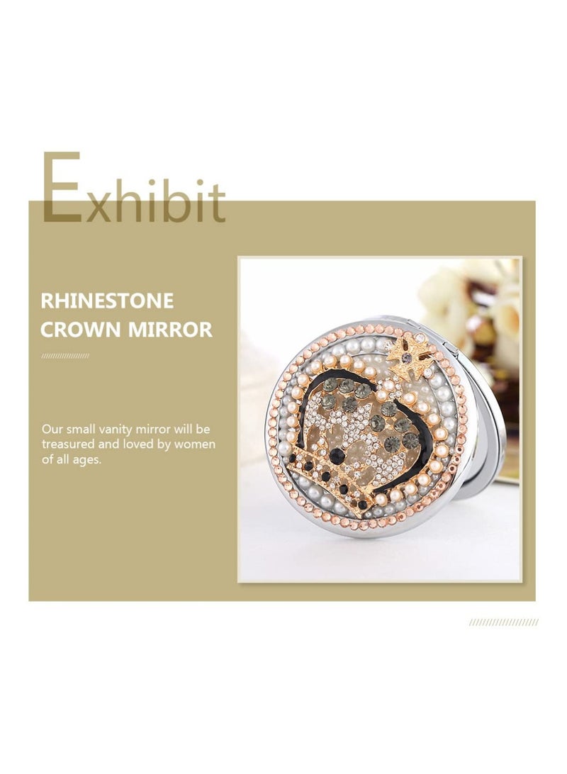 Rhinestone-Embellished Gold-Plated Folding Compact Mirror, Double-Sided Portable Makeup Mirror with Snap Closure, Perfect for Travel, School Bags, Wallets, and Ideal Gift Option. - Image 4