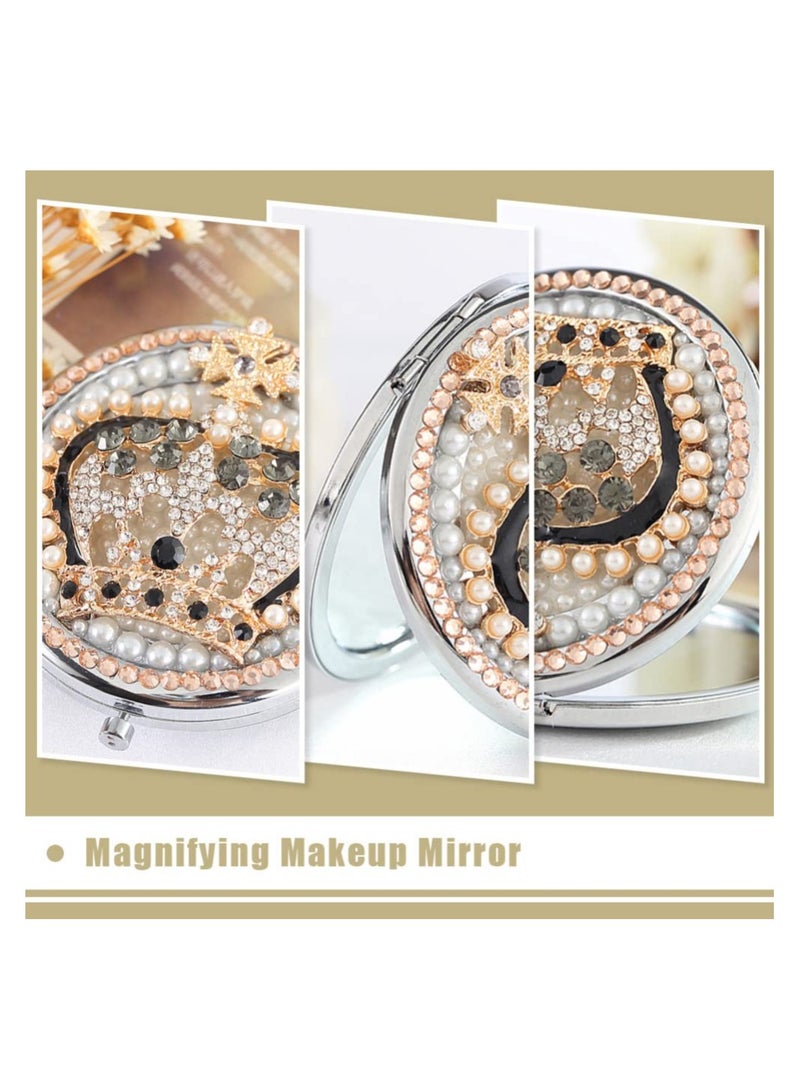Rhinestone-Embellished Gold-Plated Folding Compact Mirror, Double-Sided Portable Makeup Mirror with Snap Closure, Perfect for Travel, School Bags, Wallets, and Ideal Gift Option. - Image 5