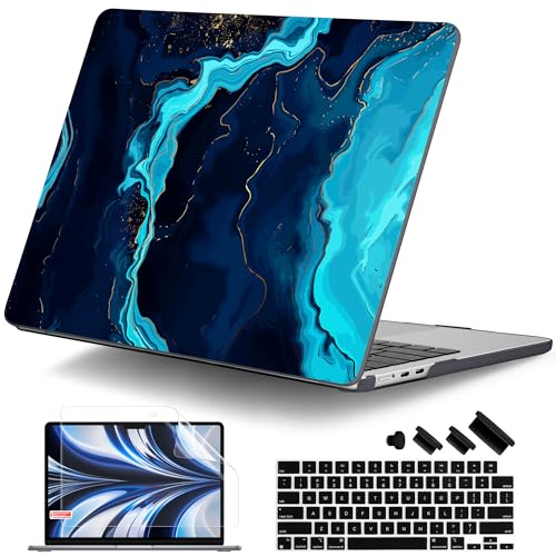 DONGKE غطاء DONGKE لجهاز MacBook Air مقاس 13 بوصة M5 2026 M4 2025 M3 M2 20242022 A3449 A3240 A3113 A2681 غلاف صلب بلاستيكي مع غطاء لوحة المفاتيح فيلم شاشة لجهاز MacBook Air مقاس 136 بوصة لون رخام أزرق - Image 1