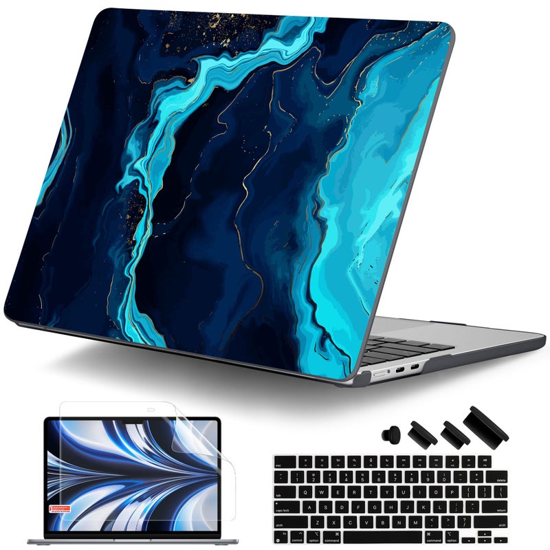 DONGKE غطاء DONGKE لجهاز MacBook Air مقاس 13 بوصة M5 2026 M4 2025 M3 M2 20242022 A3449 A3240 A3113 A2681 غلاف صلب بلاستيكي مع غطاء لوحة المفاتيح فيلم شاشة لجهاز MacBook Air مقاس 136 بوصة لون رخام أزرق - Image 2