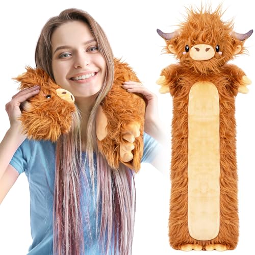 Happy Fuel Brown Highland Cow Microwavable Weighted Stuffed Animals Unscented Heatable Plush Doll Cute Cow Plush Toys Gifts for Girls Boys and Kids Happy Fuel - Image 1