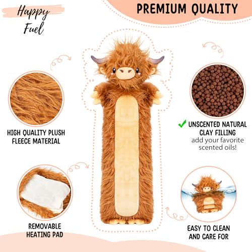 Happy Fuel Brown Highland Cow Microwavable Weighted Stuffed Animals Unscented Heatable Plush Doll Cute Cow Plush Toys Gifts for Girls Boys and Kids Happy Fuel - Image 5