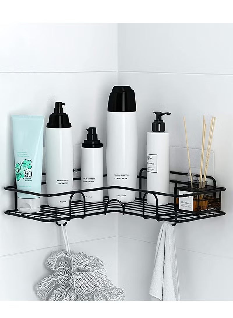 Black Bathroom Organization Corner Shelf With Side Hanger - Image 1