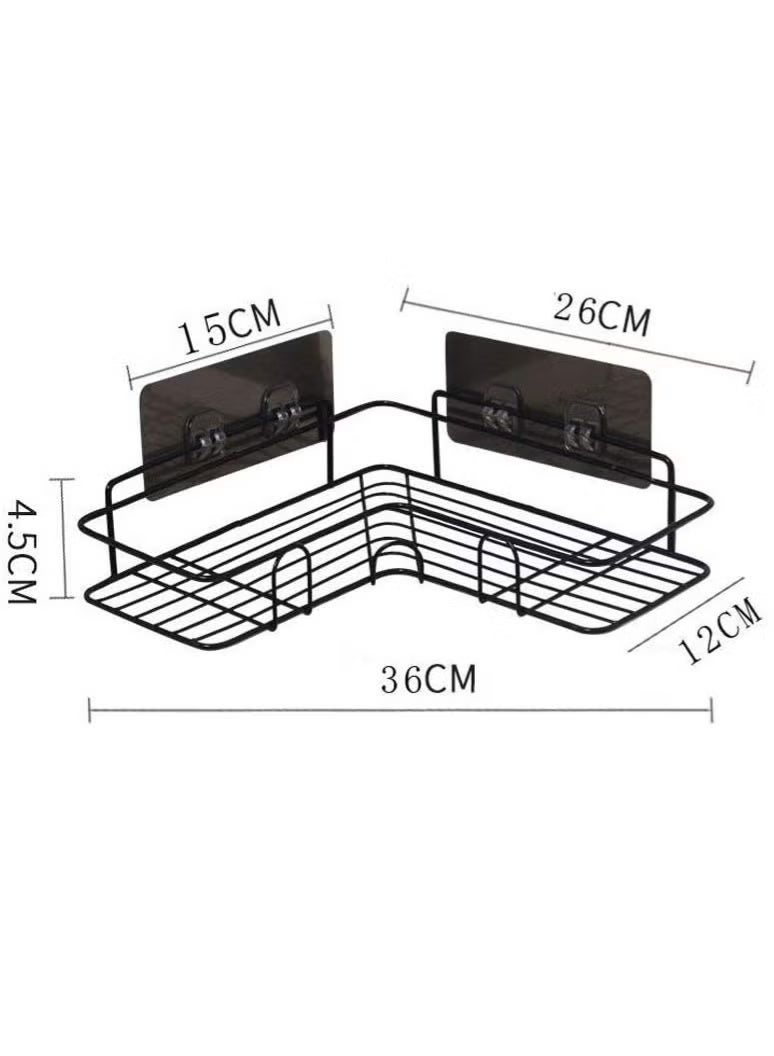 Black Bathroom Organization Corner Shelf With Side Hanger - Image 2