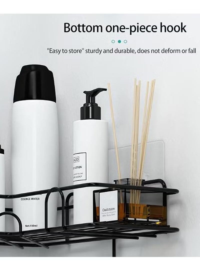 Black Bathroom Organization Corner Shelf With Side Hanger - Image 3