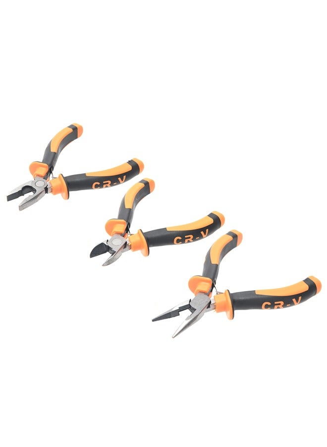 LAWAZIM 3-Piece Plier Set - 4.5inch - with Durable Needle Nose, Diagonal Cutting, Anti-Slip Grip, and Lightweight Construction for Precision Work, Ideal for Plumbing, Wiring, and DIY Projects - Image 1