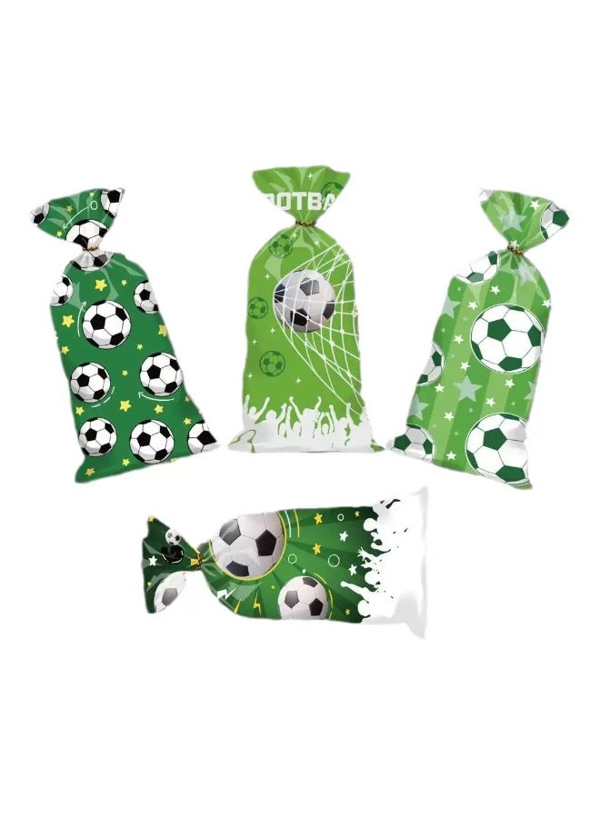 50pcs Soccer Treat Bags – 4 Designs Green Cellophane Candy & Cookie Bags with Twist Ties for Sports Party Favors - Image 3