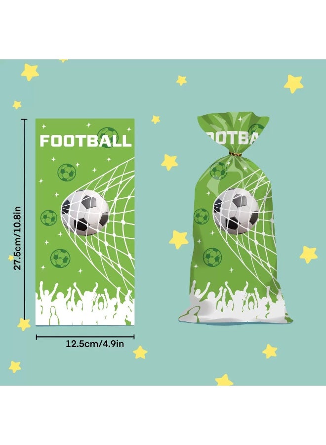 50pcs Soccer Treat Bags – 4 Designs Green Cellophane Candy & Cookie Bags with Twist Ties for Sports Party Favors - Image 2