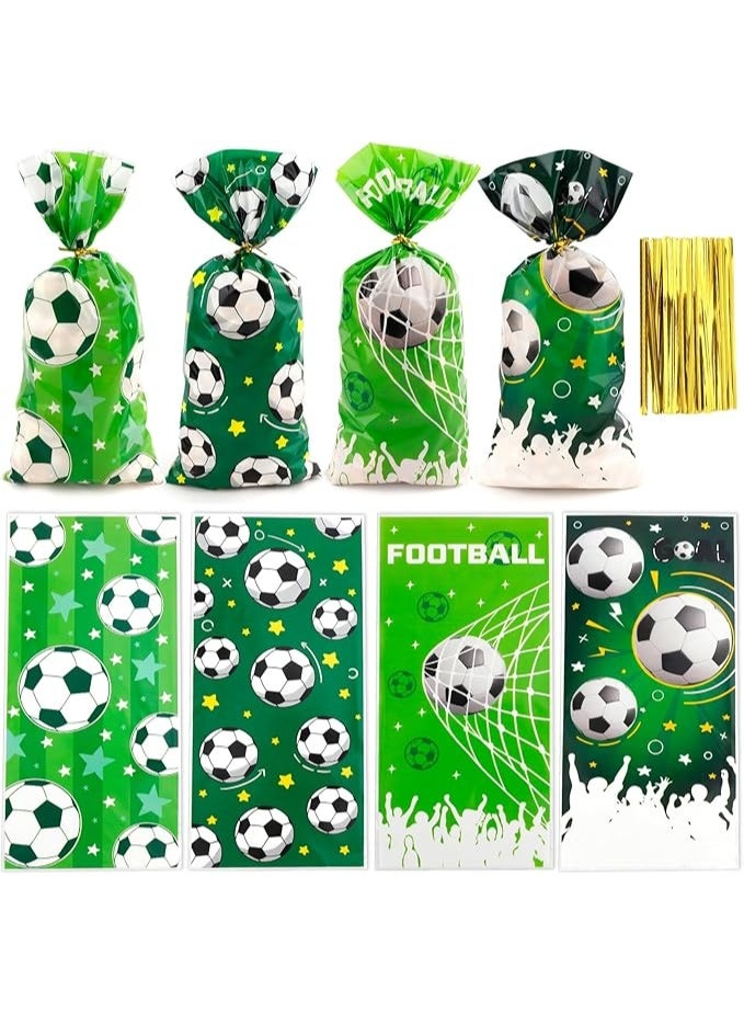 50pcs Soccer Treat Bags – 4 Designs Green Cellophane Candy & Cookie Bags with Twist Ties for Sports Party Favors - Image 1