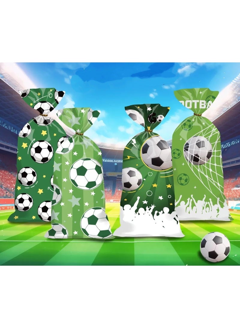 50pcs Soccer Treat Bags – 4 Designs Green Cellophane Candy & Cookie Bags with Twist Ties for Sports Party Favors - Image 4