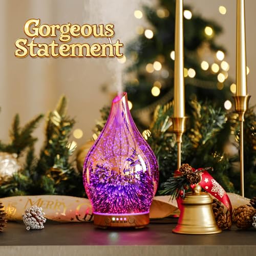 Porseme Essential Oil Diffuser 3D Firework Glass Aromatherapy Ultrasonic Humidifier Rose Gold, Auto Shut-Off, Timer Setting, BPA Free, Aroma Decoration for Home, Office, Gym, Spa, Premium Gift 150ml - Image 4