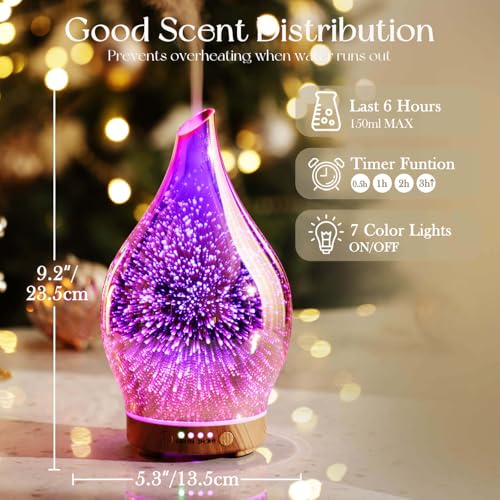 Porseme Essential Oil Diffuser 3D Firework Glass Aromatherapy Ultrasonic Humidifier Rose Gold, Auto Shut-Off, Timer Setting, BPA Free, Aroma Decoration for Home, Office, Gym, Spa, Premium Gift 150ml - Image 3