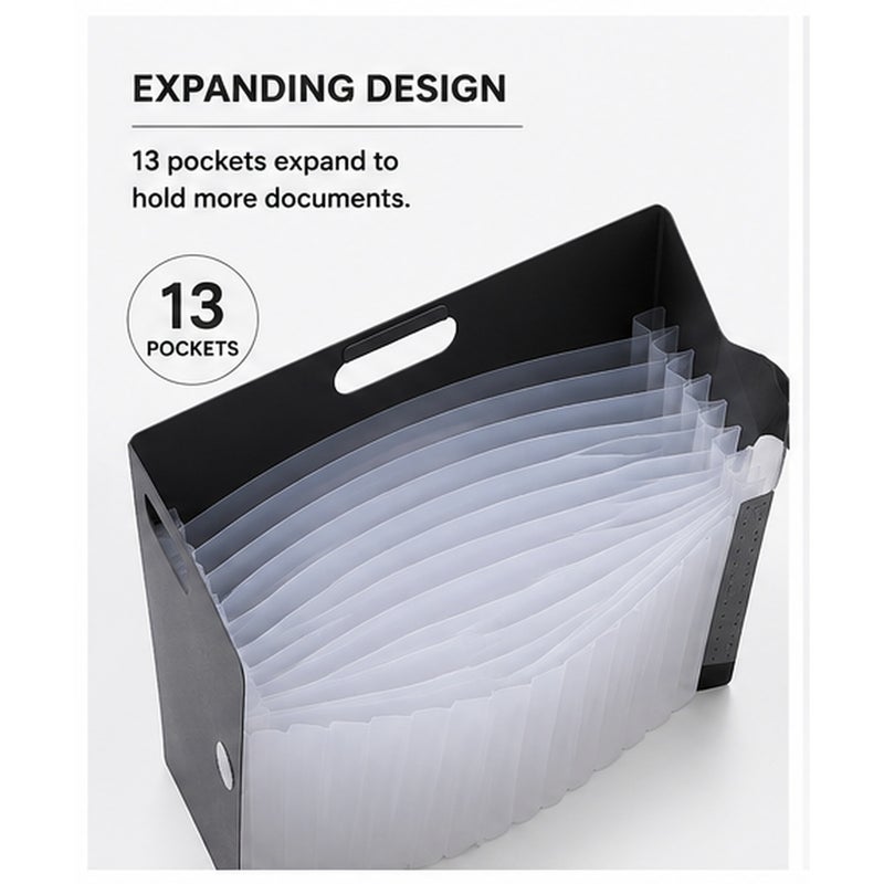 SAKURA Komagoma Accordion File Organiser TF-A4#144, A4, 13 pockets, Dark Gray, Paper & Plastic, 1 organiser for school printouts - Image 2