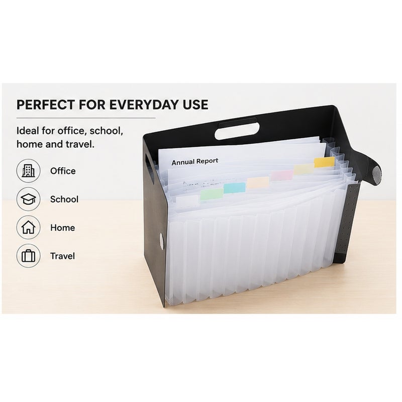 SAKURA Komagoma Accordion File Organiser TF-A4#144, A4, 13 pockets, Dark Gray, Paper & Plastic, 1 organiser for school printouts - Image 5