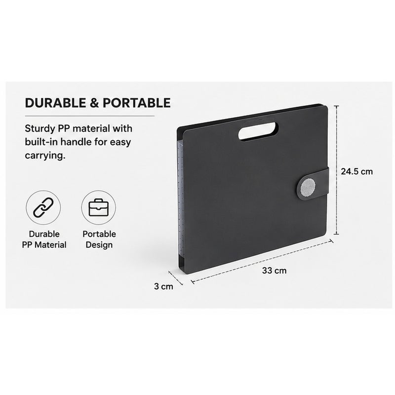 SAKURA Komagoma Accordion File Organiser TF-A4#144, A4, 13 pockets, Dark Gray, Paper & Plastic, 1 organiser for school printouts - Image 4