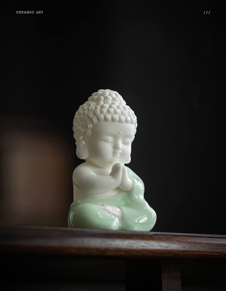 MINMEER White Baby Buddah Statue for Home Decor, Celadon Ceramic Meditating Buddha Statue, Yoga Sculptures Home décor, Small Buddha Statue 4 inch (Asian) - Image 3