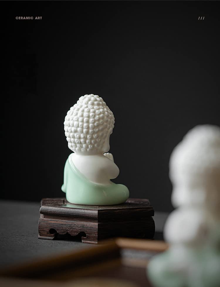 MINMEER White Baby Buddah Statue for Home Decor, Celadon Ceramic Meditating Buddha Statue, Yoga Sculptures Home décor, Small Buddha Statue 4 inch (Asian) - Image 4