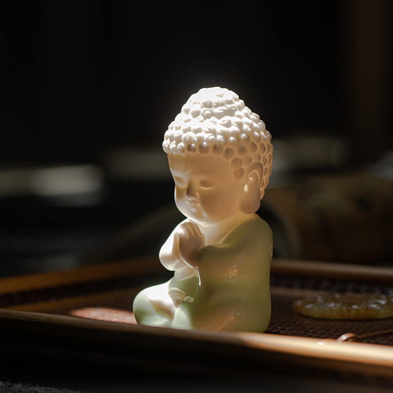 MINMEER White Baby Buddah Statue for Home Decor, Celadon Ceramic Meditating Buddha Statue, Yoga Sculptures Home décor, Small Buddha Statue 4 inch (Asian) - Image 2