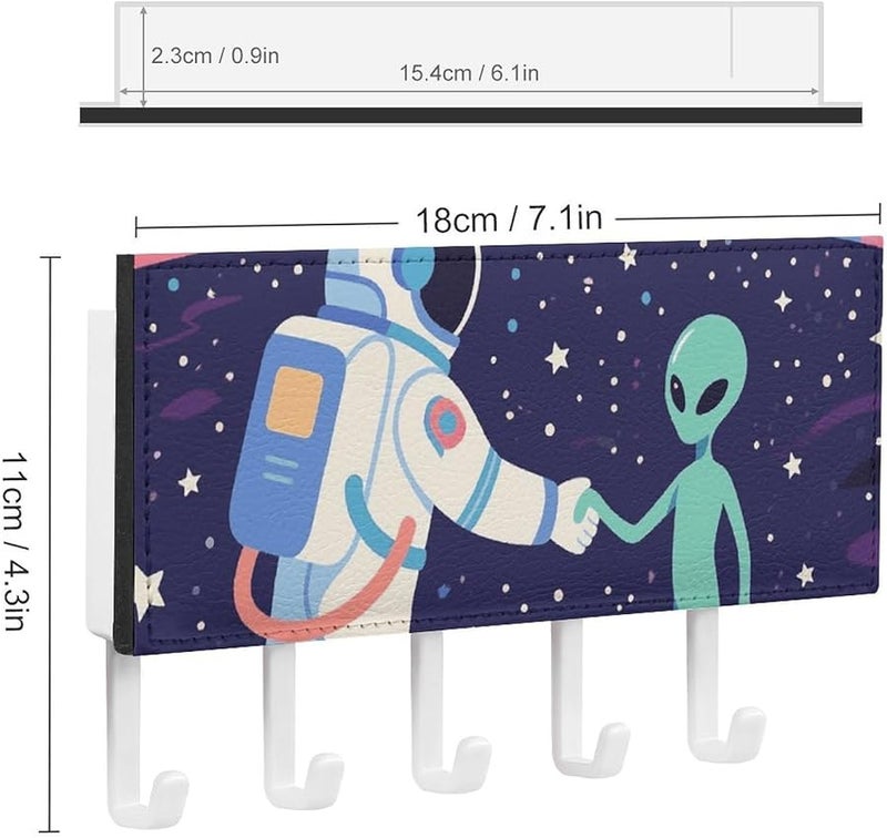 رائد الفضاء يلتقي بحامل مفاتيح الحائط الغريب مع 5 خطافات منظم مفاتيح من جلد البولي يوريثان تخزين مدخل المنزل - Image 3