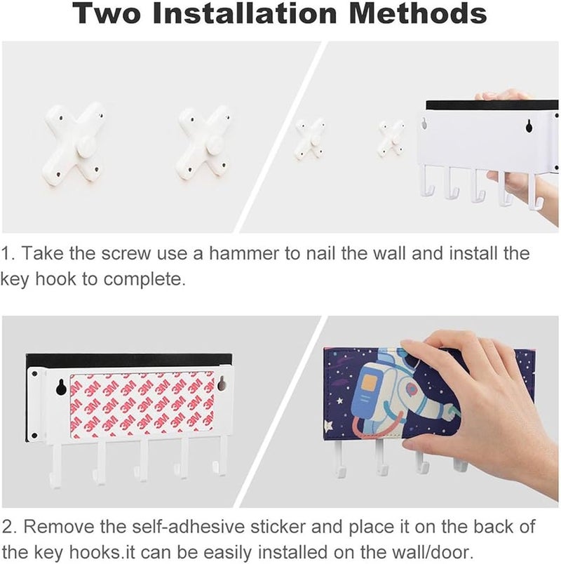 رائد الفضاء يلتقي بحامل مفاتيح الحائط الغريب مع 5 خطافات منظم مفاتيح من جلد البولي يوريثان تخزين مدخل المنزل - Image 4