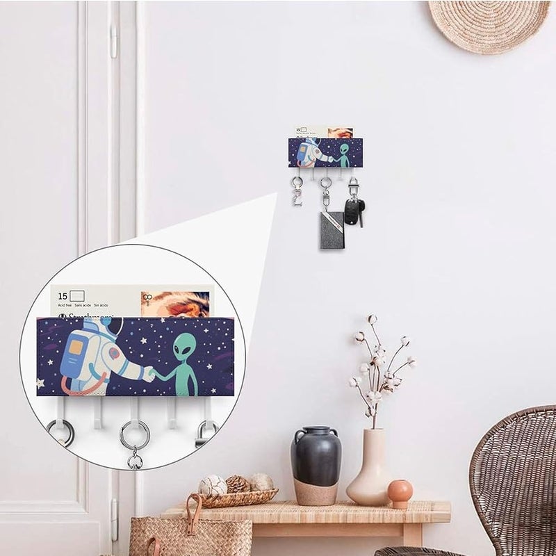 رائد الفضاء يلتقي بحامل مفاتيح الحائط الغريب مع 5 خطافات منظم مفاتيح من جلد البولي يوريثان تخزين مدخل المنزل - Image 5