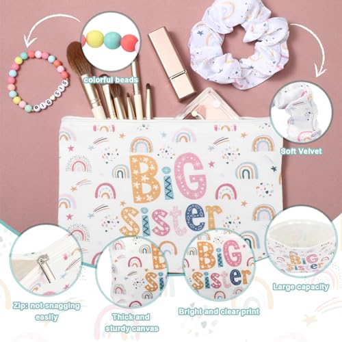 Sieral 4 Pcs Big Sister Gifts for Girls Cute Big Sister Makeup Bag 14oz Stainless Steel Tumbler Scrunchies Bracelet for Little Girls of Age 2-8 New Baby Birthday Baby Shower (Rainbow, Multicolor) - Image 4