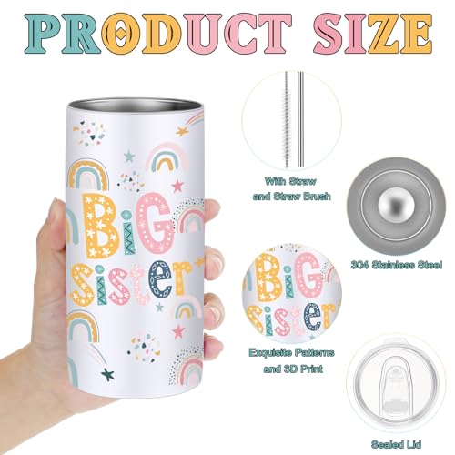 Sieral 4 Pcs Big Sister Gifts for Girls Cute Big Sister Makeup Bag 14oz Stainless Steel Tumbler Scrunchies Bracelet for Little Girls of Age 2-8 New Baby Birthday Baby Shower (Rainbow, Multicolor) - Image 3