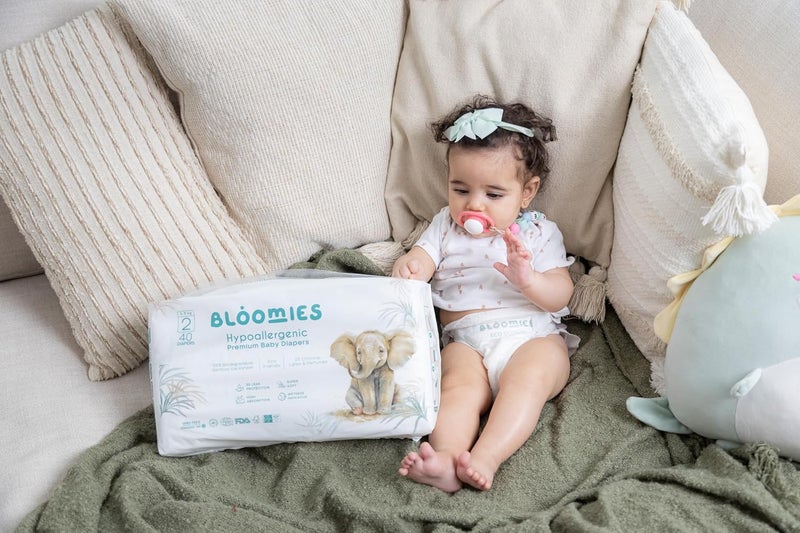 Bloomies Premium Baby Diapers Size 2,3,4, Counts 22,40,66,120, Wetness Indicator Eco-friendly and Hypoallergenic Ultra-soft Nappy Diaper Skin Friendly, Leakage Protection,100% Organic Natural Bamboo - Image 3
