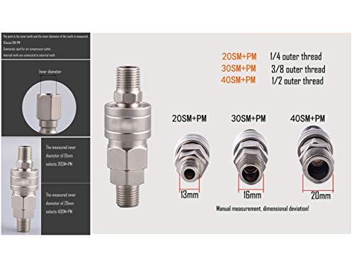 LBY Air Coupler and Plug Kit, Industrial Type C Air Hose Fittings, Compressor Pneumatic Connector, SM20/30/40 + PM20/30/40 Quick-Connect Accessories Kit, Pack of 6 - Image 5