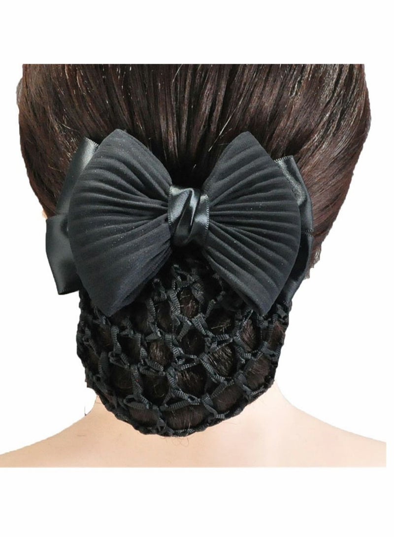 الأزرق جي دبليو Black Satin Bow Barrette Net Hair Clip Hairnet Bowknot Decor French Women Ladies Girls Accessories (1Pcs) - Image 2