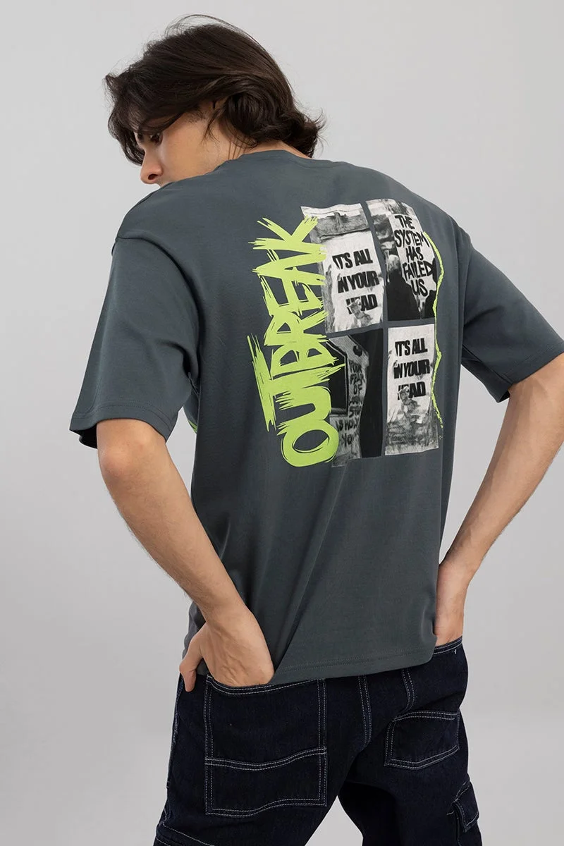 SNITCH Dusty Charcoal Grey Graphic Half Sleeve Oversized Streetwear T-Shirt