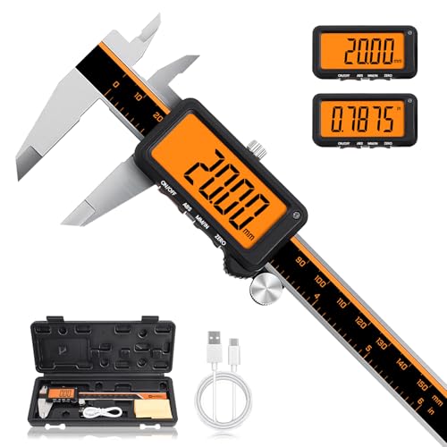 HARDELL Digital Caliper, Rechargeable Calipers with Large Orange Screen, Anti-Glare LCD & ABS Function, in/MM Caliper Measuring Tool, Stainless Steel Micrometer -Auto Off for DIY/Household (6 Inch) - Image 1