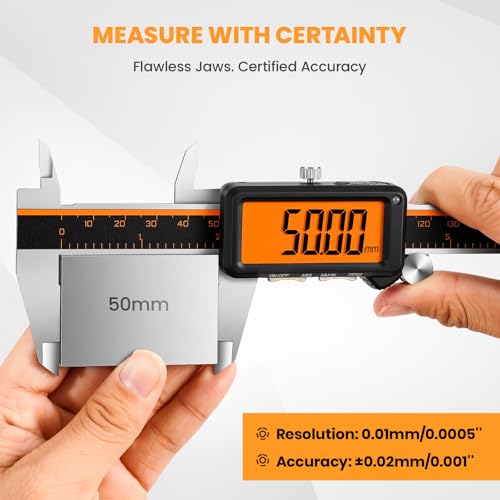 HARDELL Digital Caliper, Rechargeable Calipers with Large Orange Screen, Anti-Glare LCD & ABS Function, in/MM Caliper Measuring Tool, Stainless Steel Micrometer -Auto Off for DIY/Household (6 Inch) - Image 5