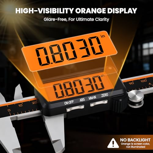 HARDELL Digital Caliper, Rechargeable Calipers with Large Orange Screen, Anti-Glare LCD & ABS Function, in/MM Caliper Measuring Tool, Stainless Steel Micrometer -Auto Off for DIY/Household (6 Inch) - Image 3