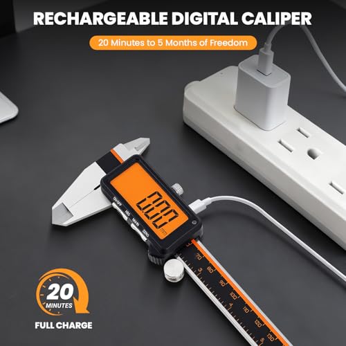 HARDELL Digital Caliper, Rechargeable Calipers with Large Orange Screen, Anti-Glare LCD & ABS Function, in/MM Caliper Measuring Tool, Stainless Steel Micrometer -Auto Off for DIY/Household (6 Inch) - Image 2