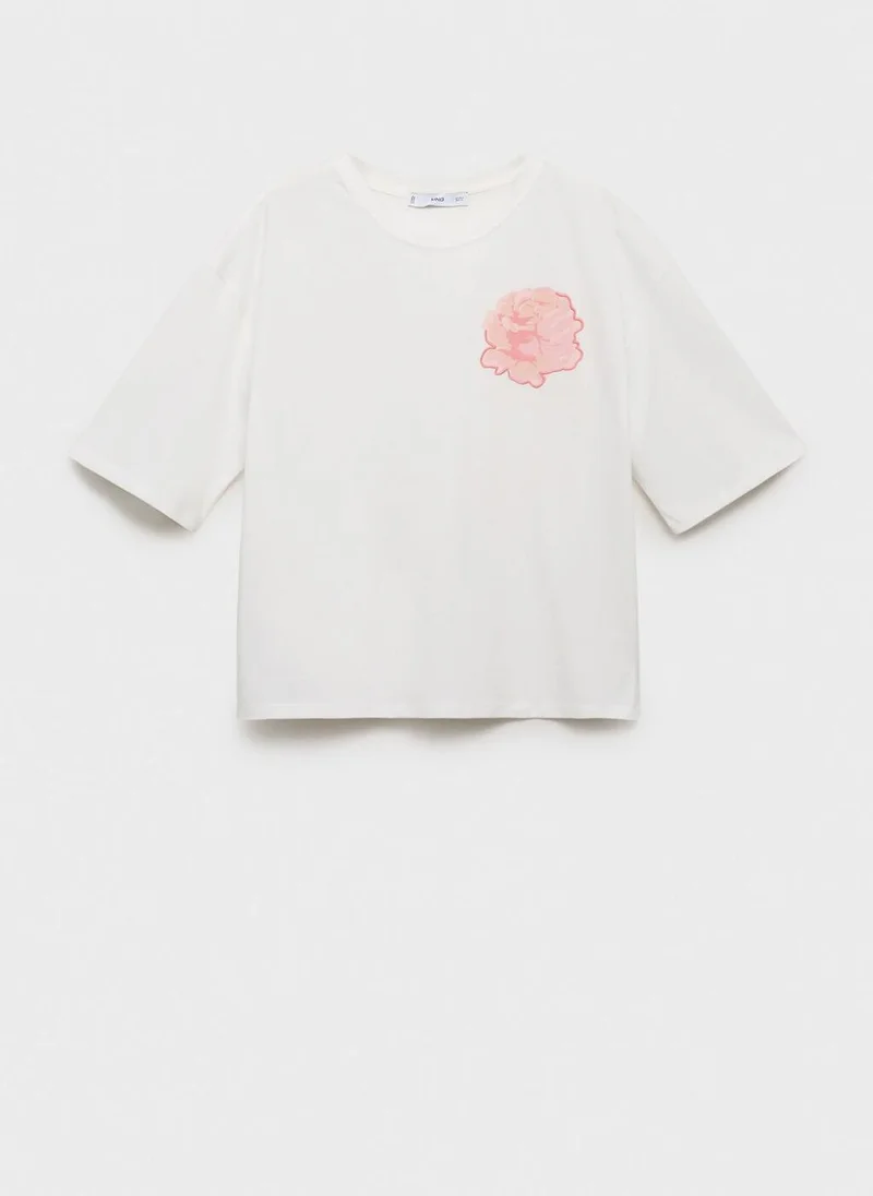 مانجو Cotton T-Shirt With Flower Detail