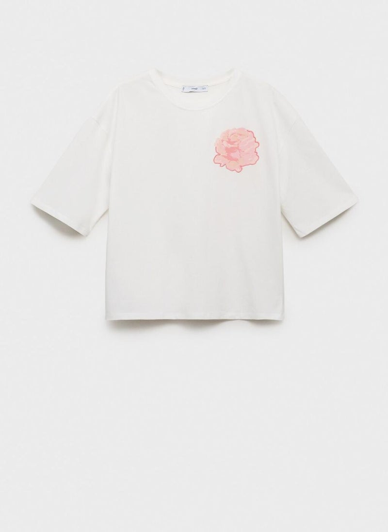 MANGO Cotton T-Shirt With Flower Detail  - Image 1