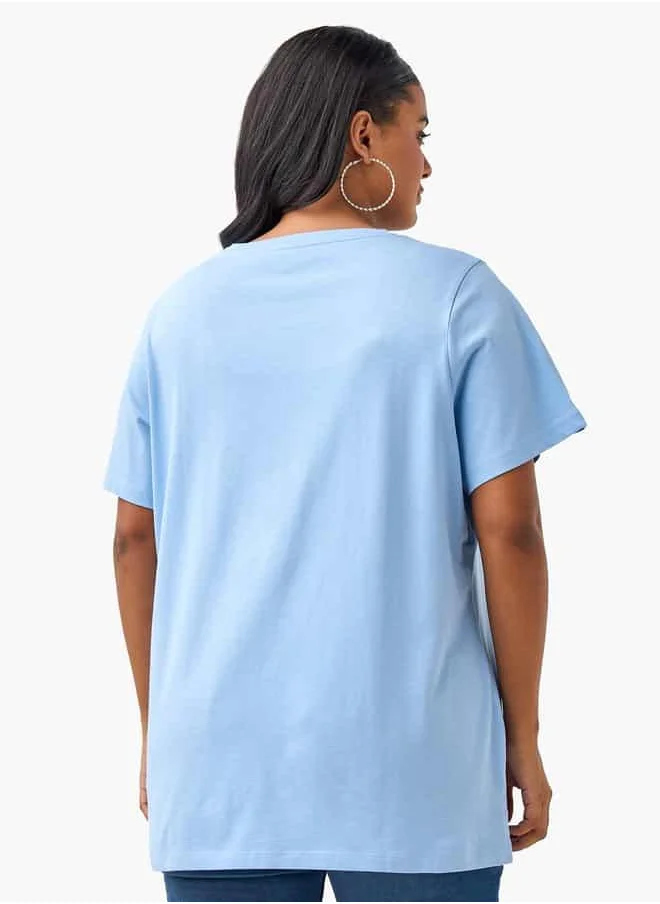  أولا بوبكن Plus Size Ulla Popken Graphic Print T-shirt with Short Sleeves and Round Neck