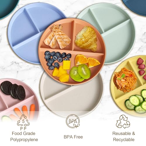 CrazyTerra Divided Plates for Adults (8 Packs), Unbreakable Portion Control Plate Sectioned with Dividers, 9 Inch Plastic Food Separator Dinner Plates Lightweight Compartment BPA Free Reusable Microwave Safe - Image 4