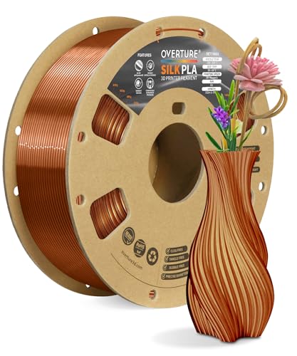 OVERTURE Silk PLA Filament 1.75mm, Clog-Free Shiny, Metallic Shine 3D Printer Filament, 1kg Spool (2.2lbs), Ideal for Cosplay Jewelry & Home Decor (Silk Copper) - Image 1