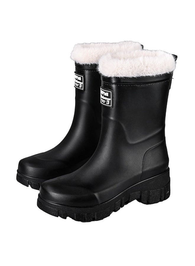 New One-piece Cotton Mid-barrel Long Barrel Rain Boots Women's Waterproof Non-slip Wear-resistant Outer Wear Shoes Kitchen Working Sleeve Women's Shoes
